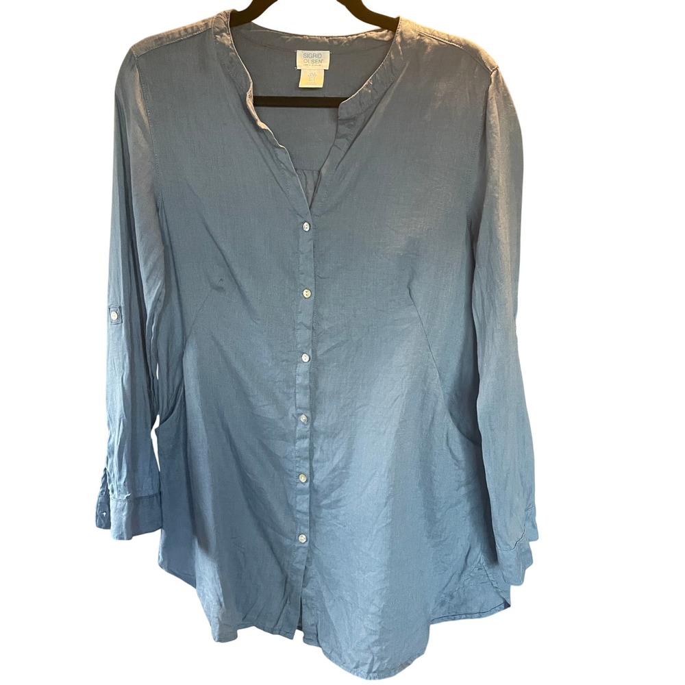 Womens Minimalist Preppy 100% Linen Button Down Tunic Small Coastal Lagenlook